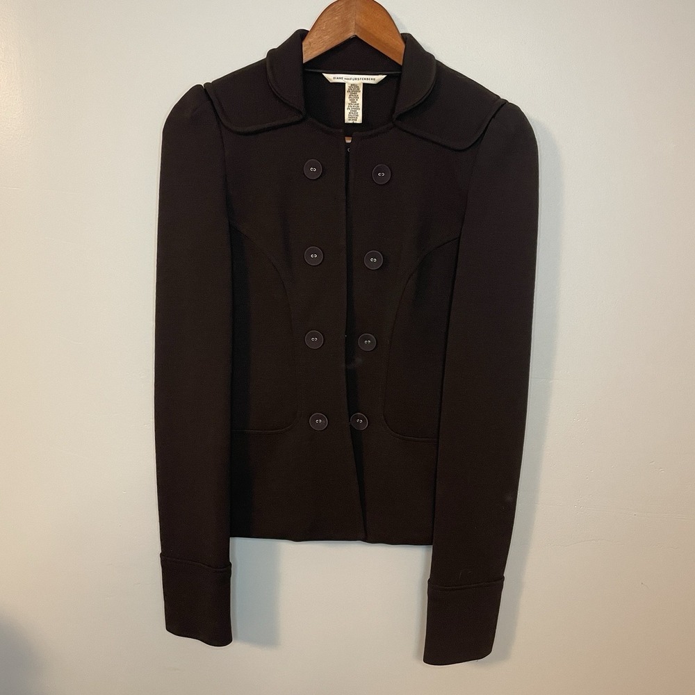 Diane von Furstenberg Vintage Brown Silk‎ Wool Blend Blazer Jacket Size 4